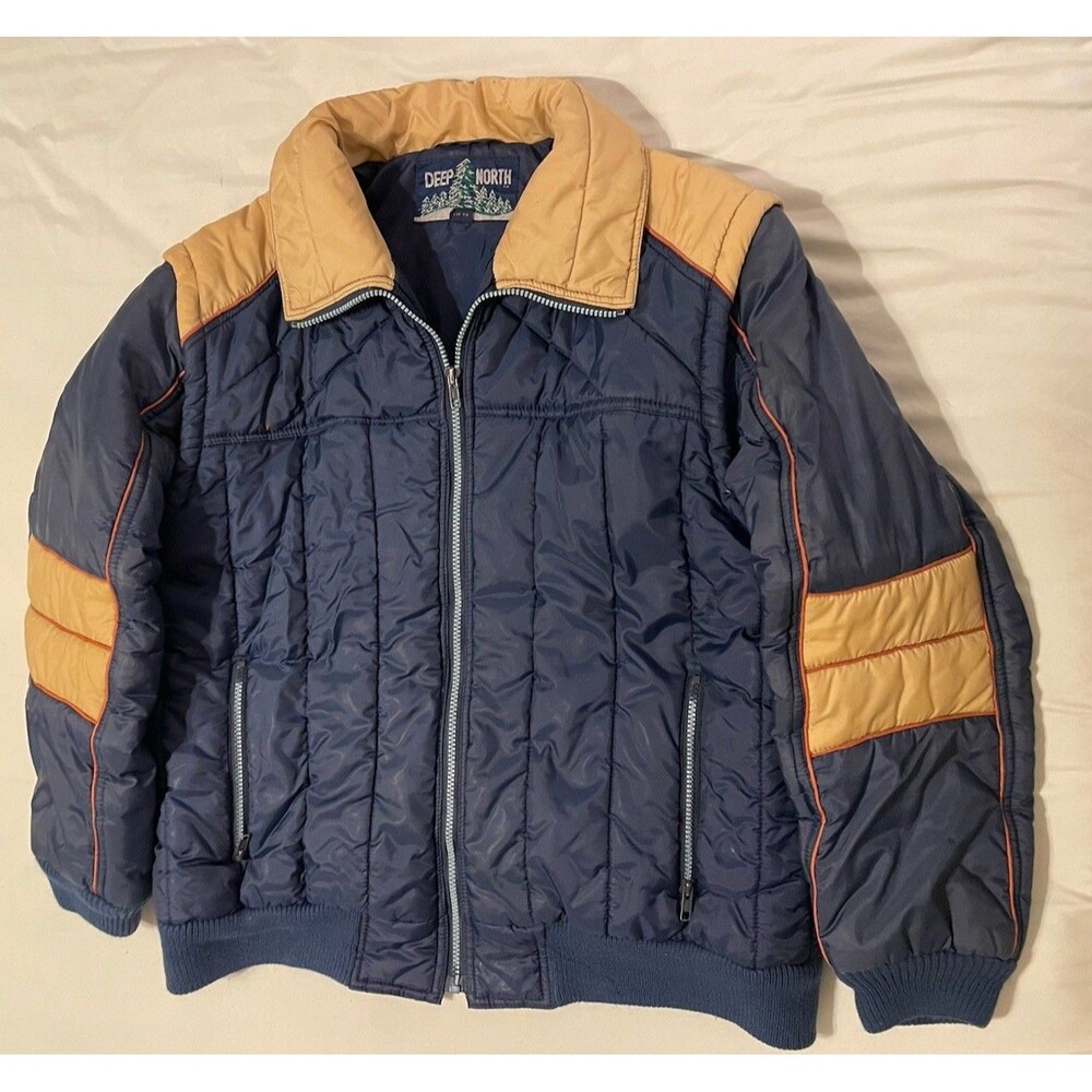 Vtg Deep North Puffer Jacket to Vest Men’s XL Blue Beige Full Zip Retro Gorpcore